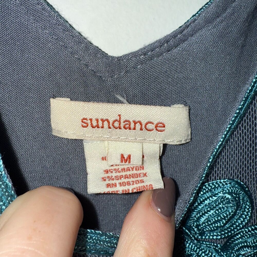 Sundance Cameo Applique Lace Overlay Midi Dress - Teal/Gray M - Picture 6 of 8